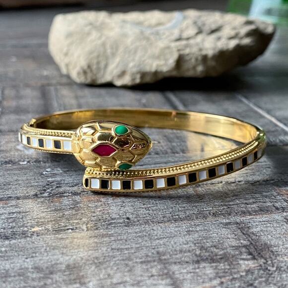 NEW Black and White Striped Serpent Bangle Bracelet - Picture 10 of 16